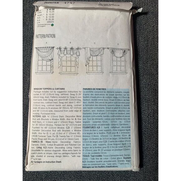 Butterick 4757 Waverly Window Toppers & Curtains Pattern Set One Size uncut - Picture 2 of 2